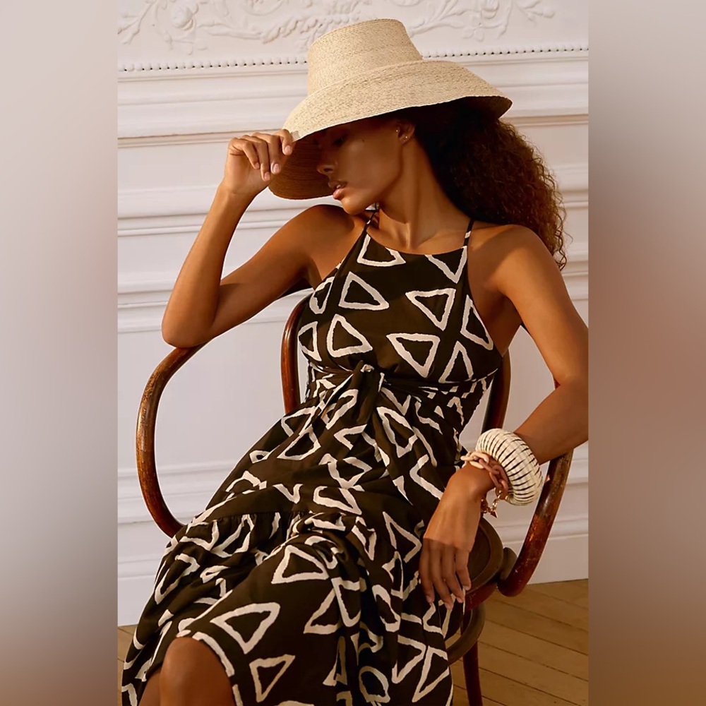 🆕 Anthropologie Corey Lynn Calter Keyanna Maxi Black & White Geometric Dress XS